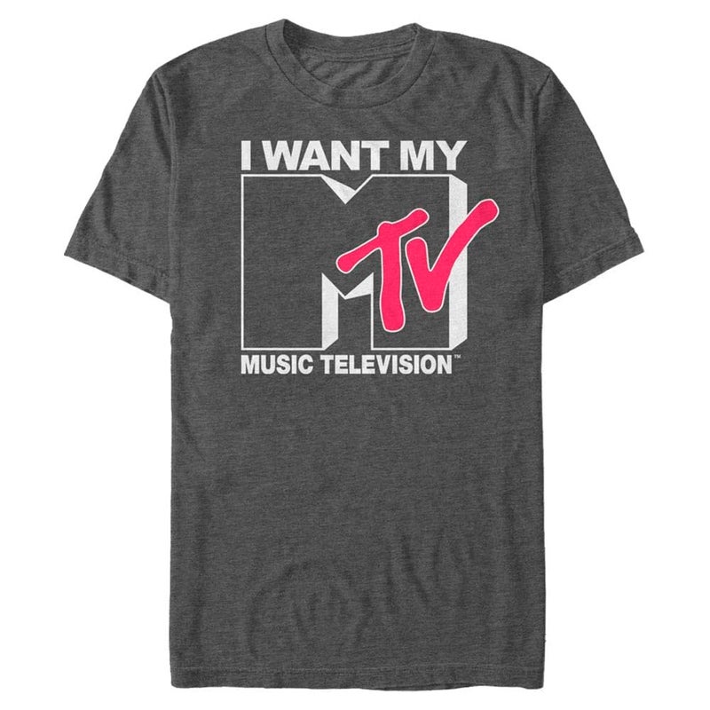 MTV Men's Want Logo T-Shirt, Charcoal Heather, Medium